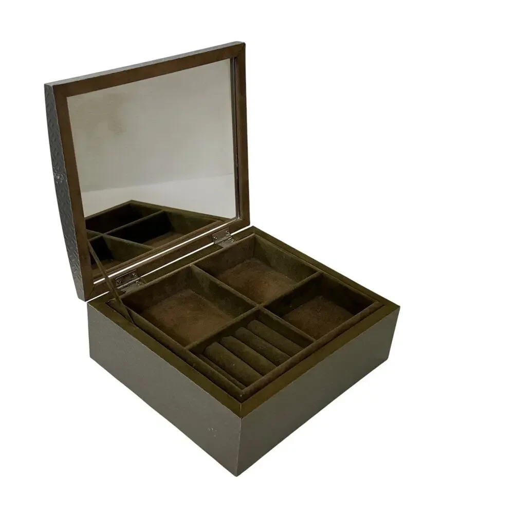 Industrial Look Aluminum Jewelry Box Velvet Lined Organizer Interior Mirror